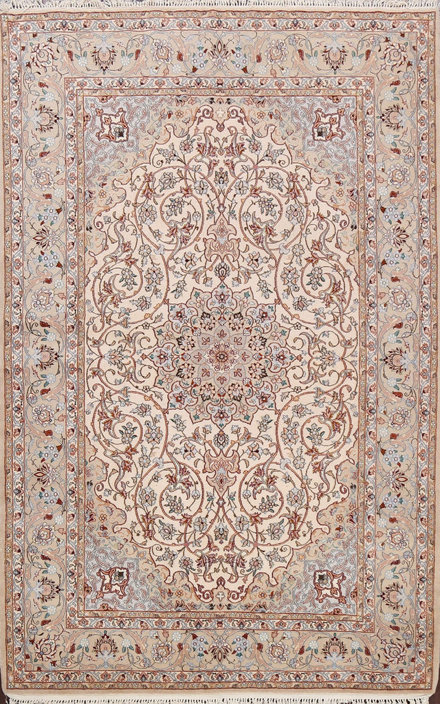 Vegetable Dye Wool/ Silk Floral Isfahan Persian Area Rug 5x8