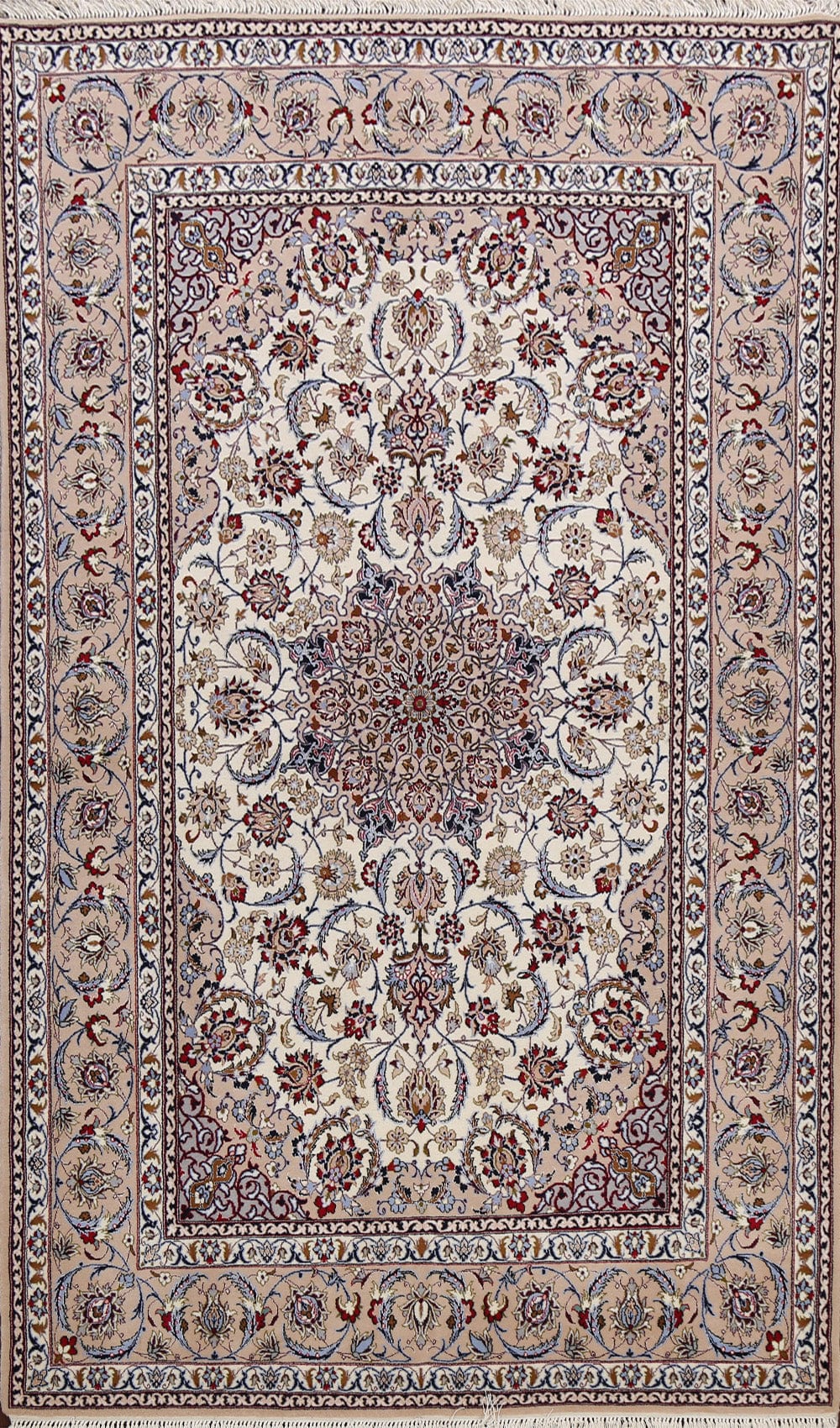 Vegetable Dye Wool/ Silk Floral Isfahan Persian Area Rug 5x8