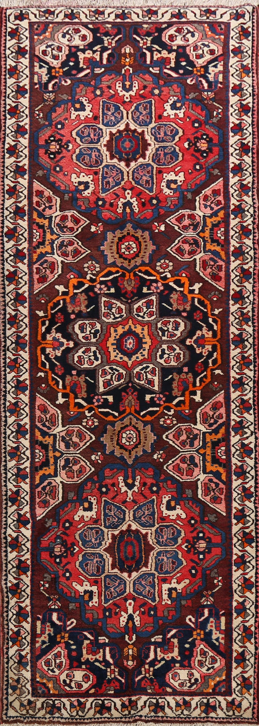 Vegetable Dye Geometric Bakhtiari Persian Runner Rug 4x11