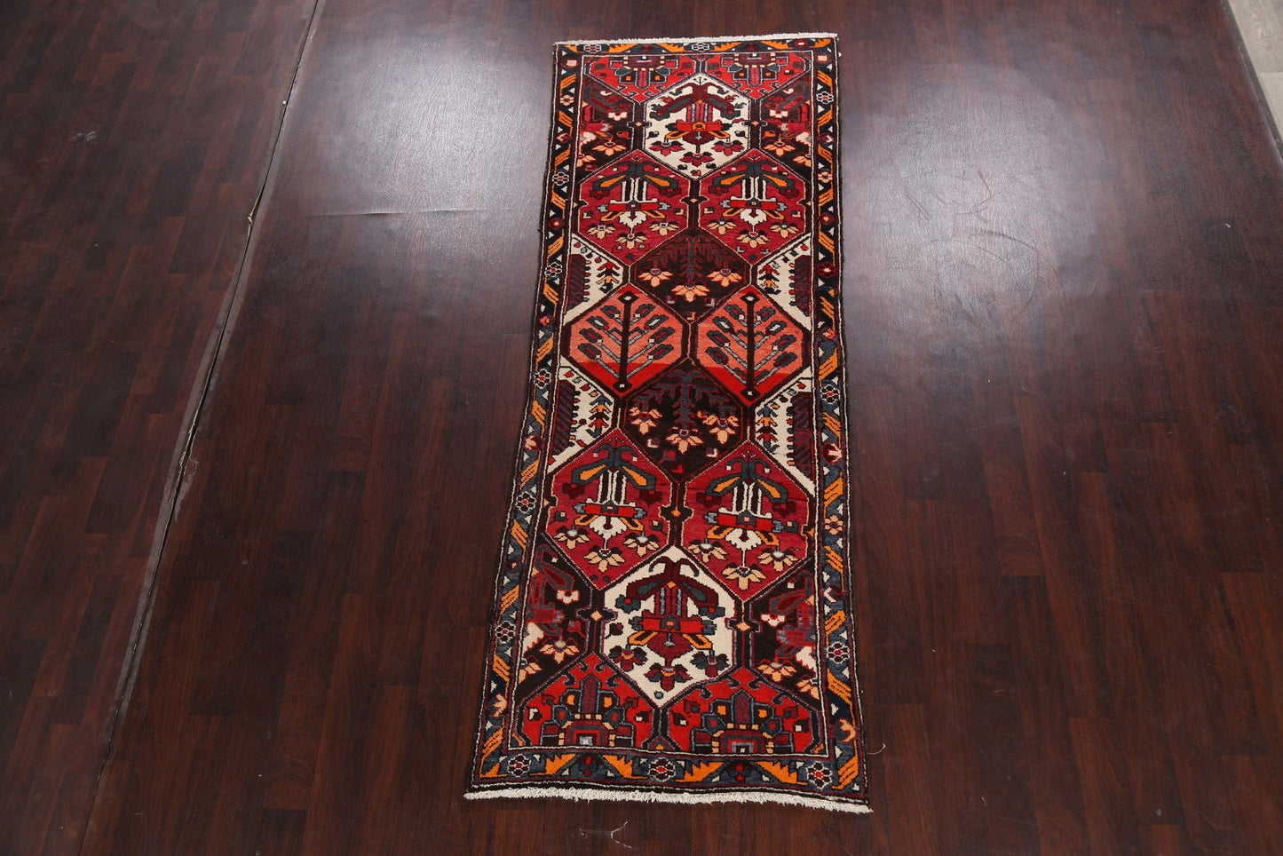 Vegetable Dye Geometric Bakhtiari Persian Runner Rug 3x9