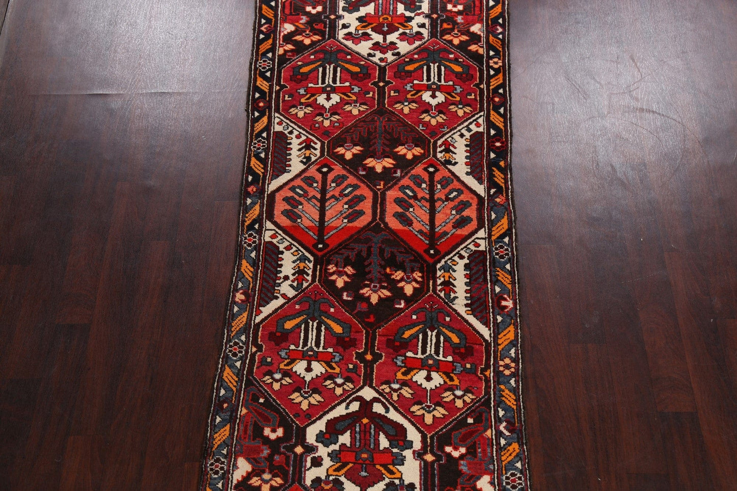 Vegetable Dye Geometric Bakhtiari Persian Runner Rug 3x9