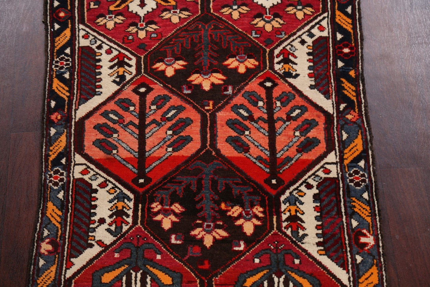 Vegetable Dye Geometric Bakhtiari Persian Runner Rug 3x9