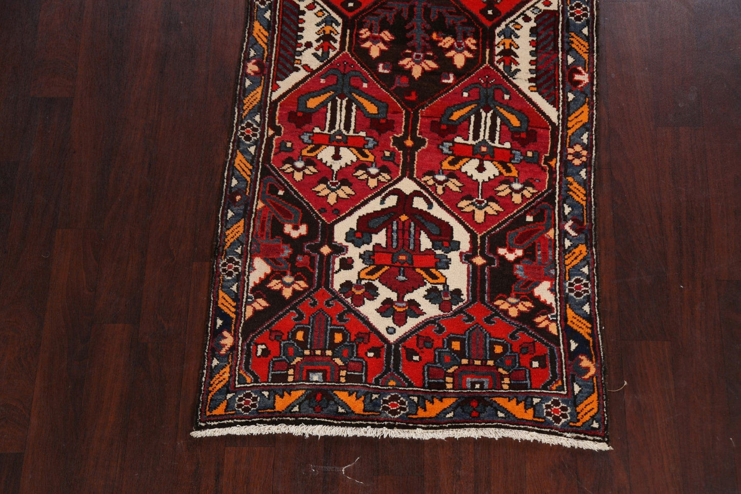 Vegetable Dye Geometric Bakhtiari Persian Runner Rug 3x9