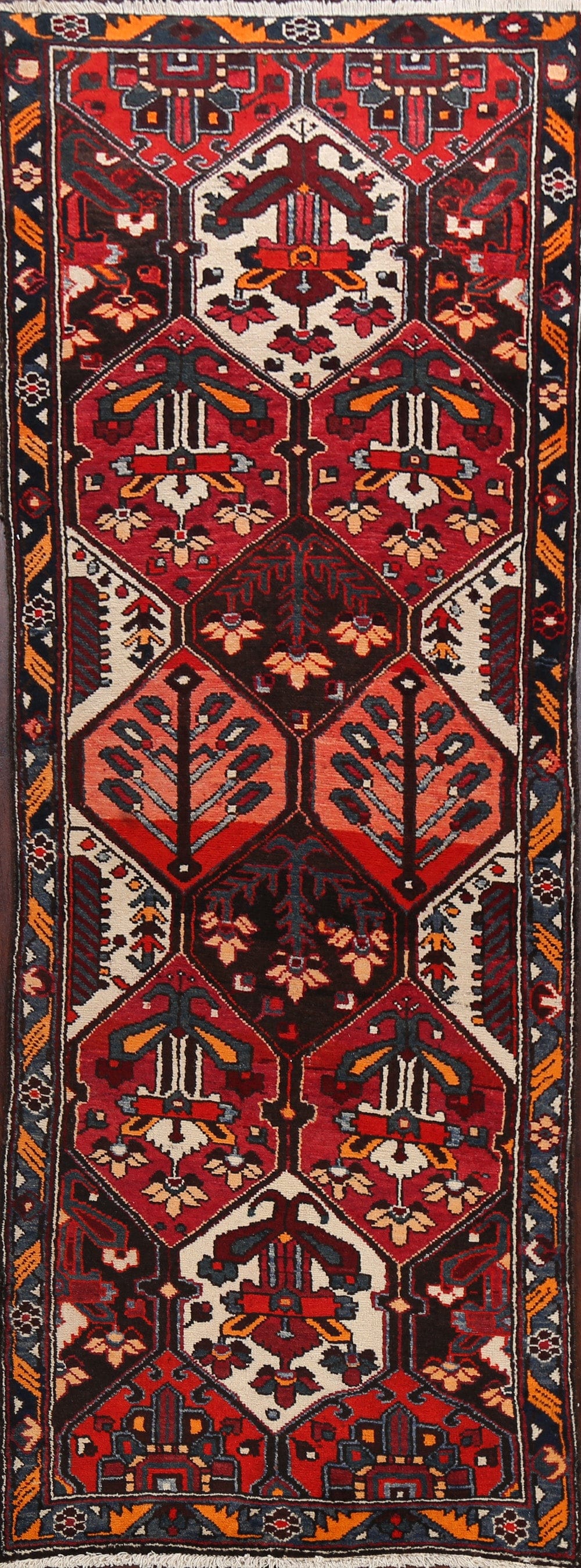 Vegetable Dye Geometric Bakhtiari Persian Runner Rug 3x9