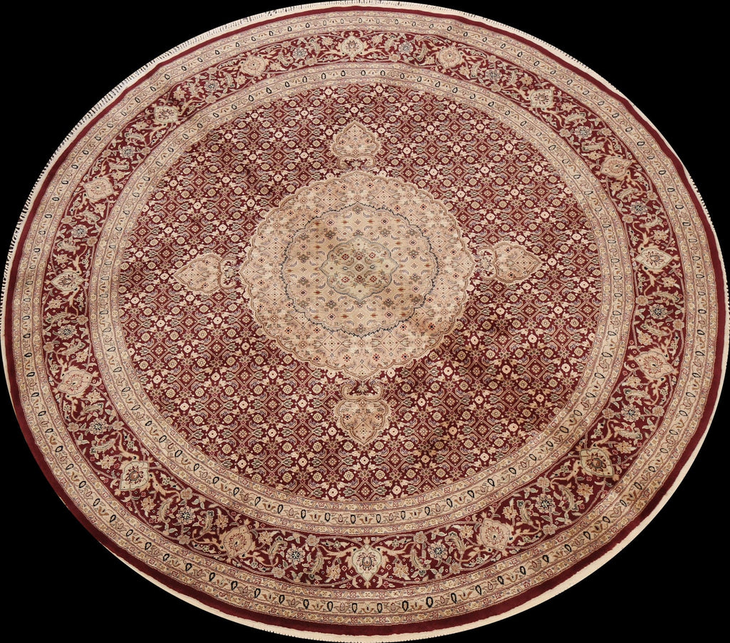 Vegetable Dye Wool/ Silk Floral Tabriz Oriental Area Rug 8x8 Round