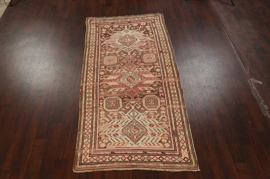 Antique 100% Vegetable Dye Caucasian Oriental Runner Rug 4x9