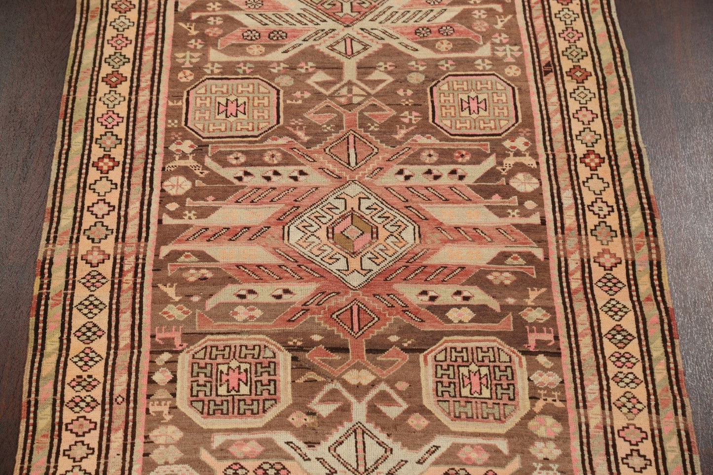 Antique 100% Vegetable Dye Caucasian Oriental Runner Rug 4x9