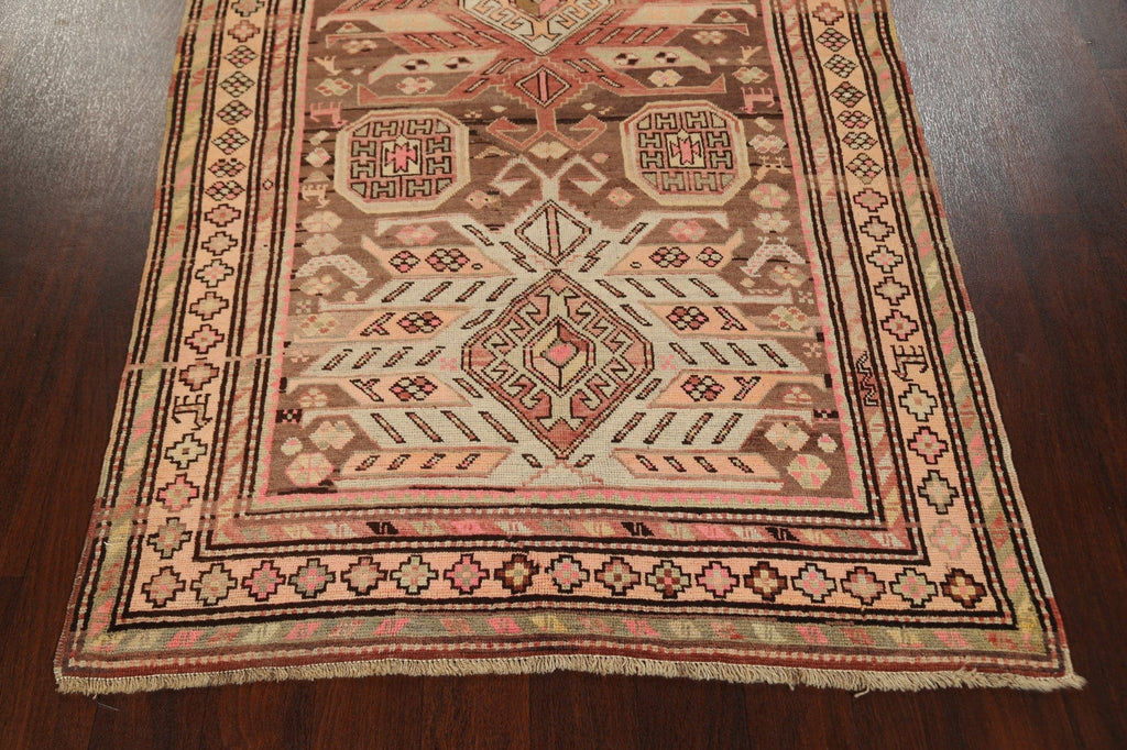 Antique 100% Vegetable Dye Caucasian Oriental Runner Rug 4x9