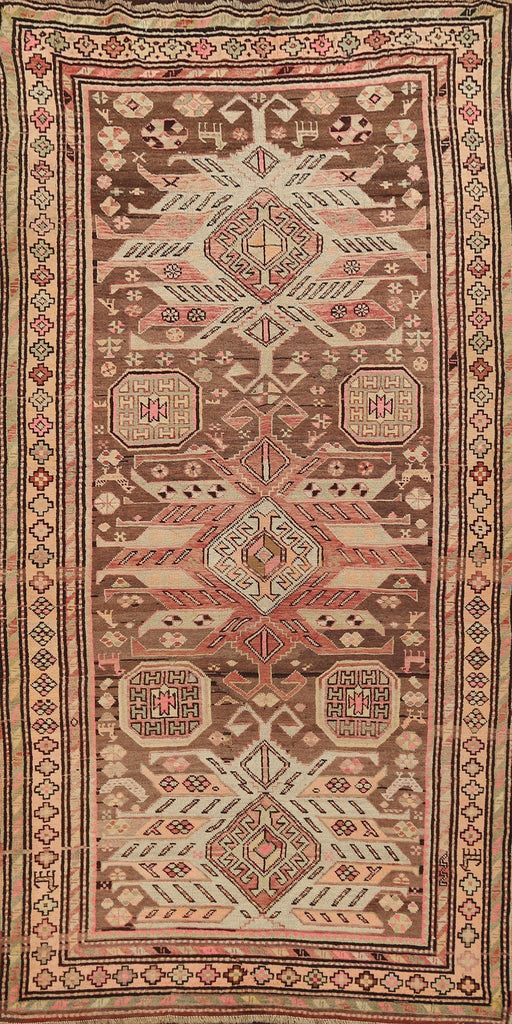 Antique 100% Vegetable Dye Caucasian Oriental Runner Rug 4x9