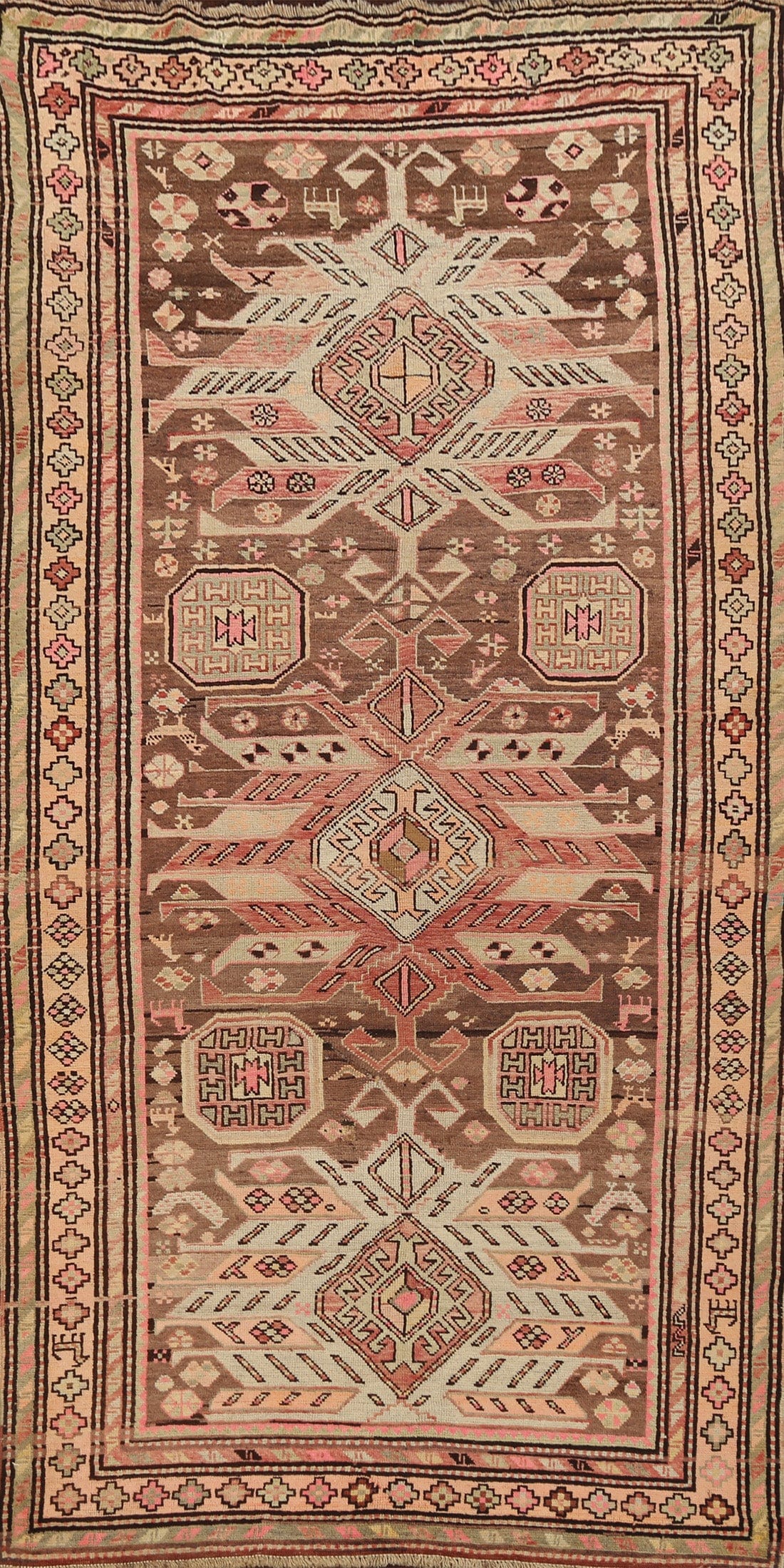 Antique 100% Vegetable Dye Caucasian Oriental Runner Rug 4x9