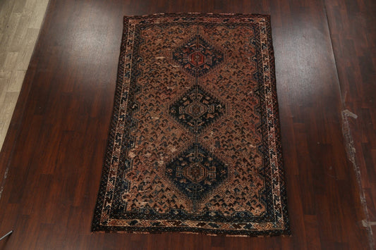 Pre-1900 Antique Vegetable Dye Qashqai Persian Area Rug 6x9