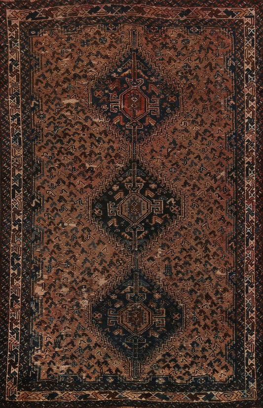 Pre-1900 Antique Vegetable Dye Qashqai Persian Area Rug 6x9