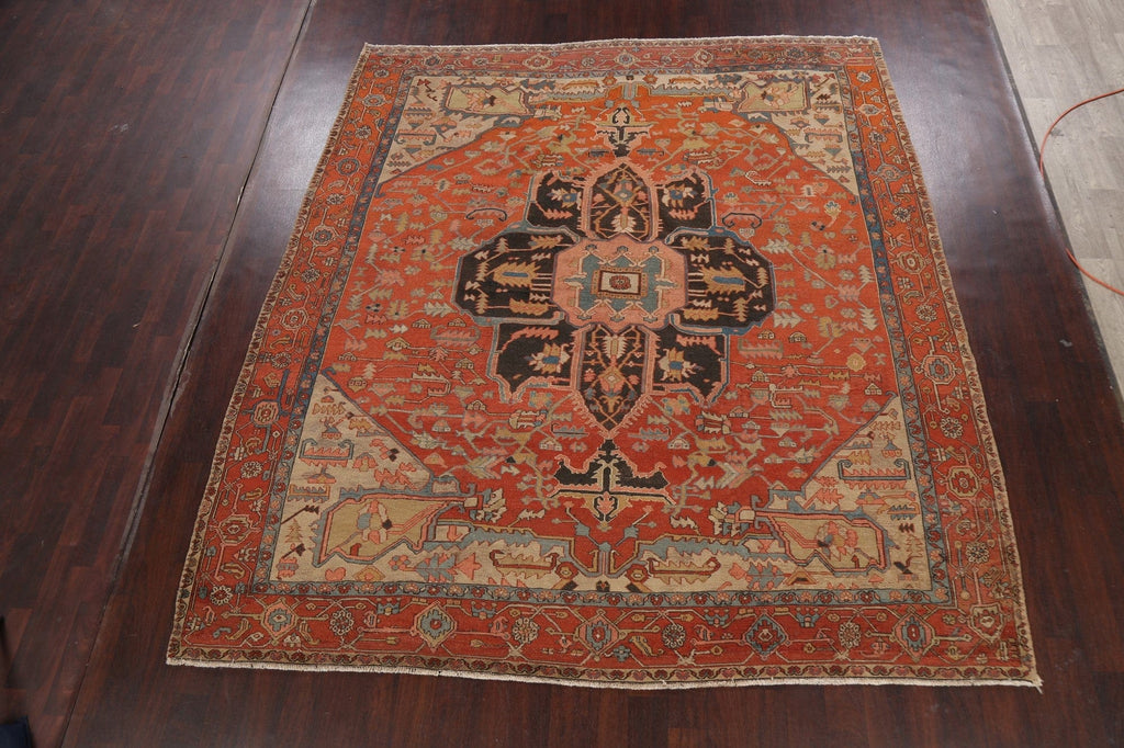 Pre-1900 Antique Vegetable Dye Heriz Serapi Persian Area Rug 9x11