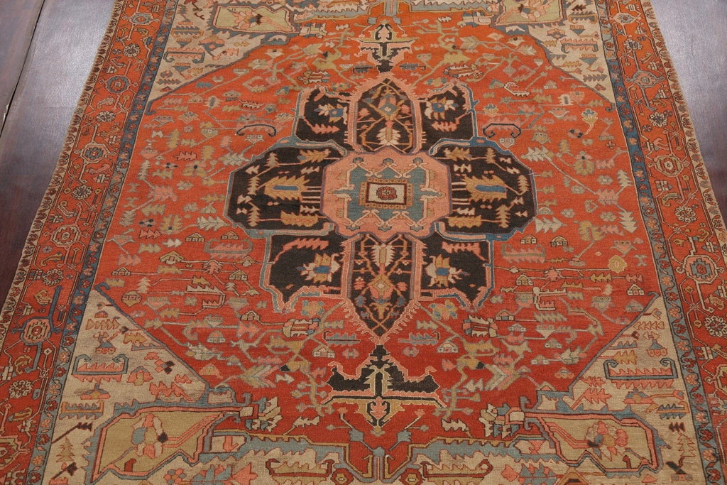 Pre-1900 Antique Vegetable Dye Heriz Serapi Persian Area Rug 9x11