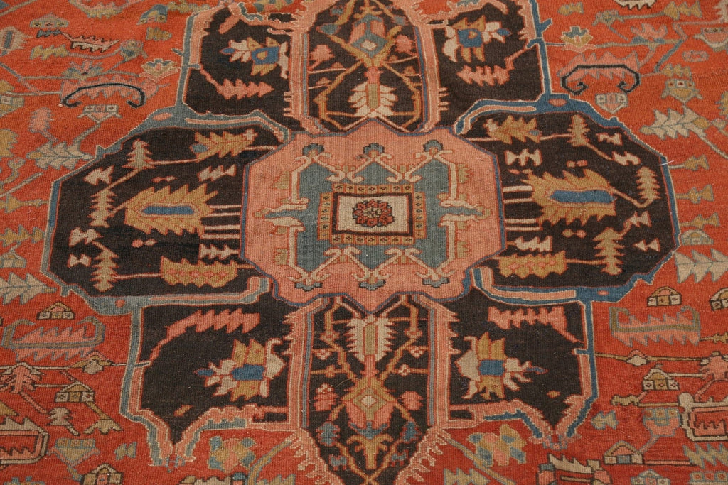 Pre-1900 Antique Vegetable Dye Heriz Serapi Persian Area Rug 9x11