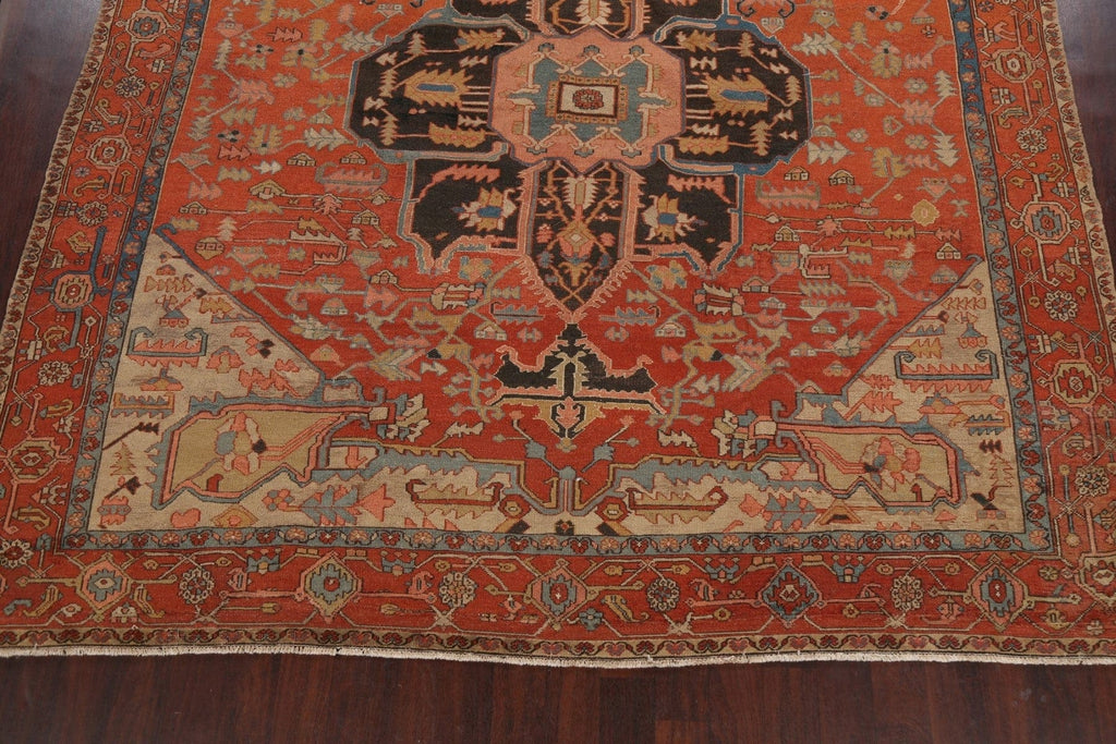 Pre-1900 Antique Vegetable Dye Heriz Serapi Persian Area Rug 9x11