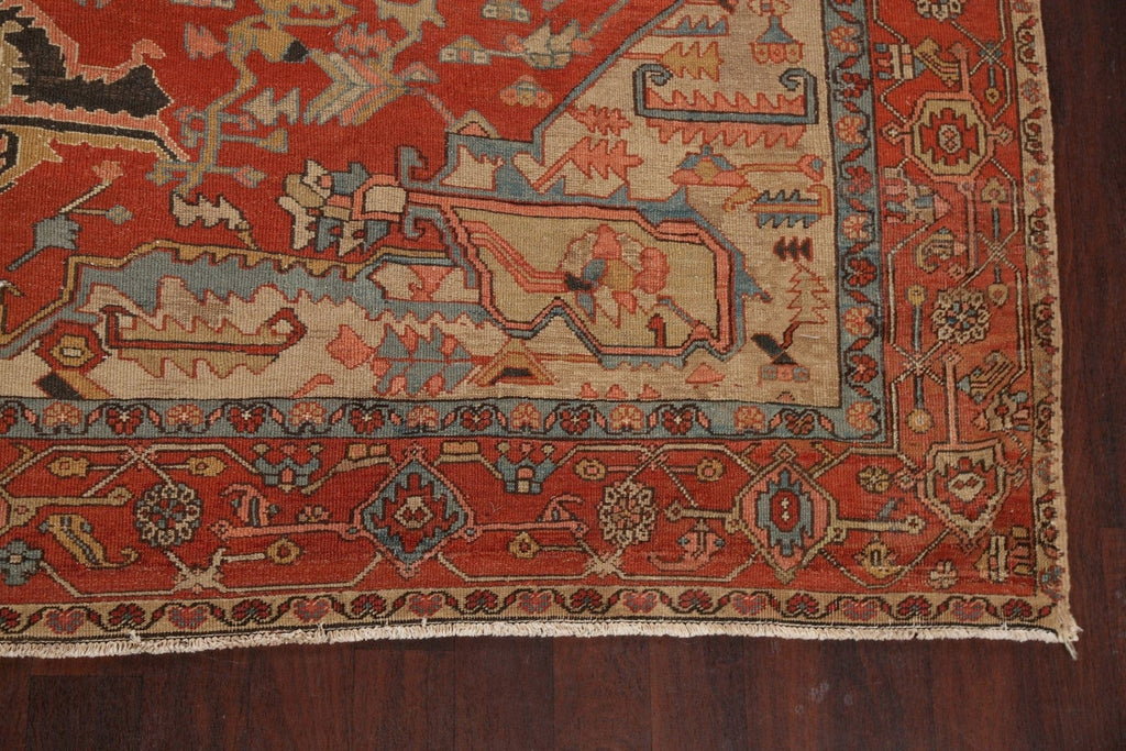 Pre-1900 Antique Vegetable Dye Heriz Serapi Persian Area Rug 9x11