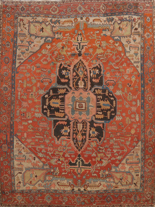 Pre-1900 Antique Vegetable Dye Heriz Serapi Persian Area Rug 9x11