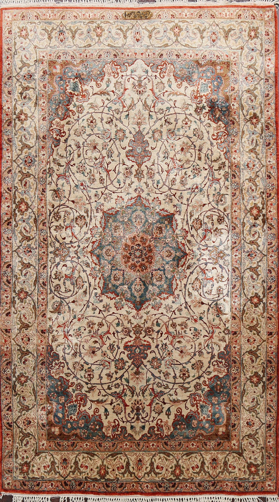 Antique 100% Vegetable Dye Nain Isfahan Persian Area Rug 4x6 SIGNED