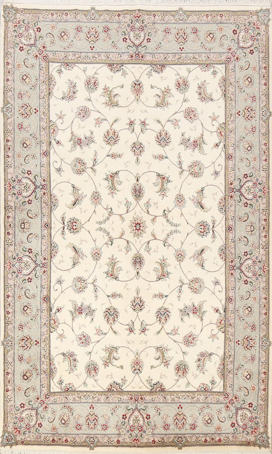 Wool/ Silk Floral Kashan Oriental Area Rug 5x7