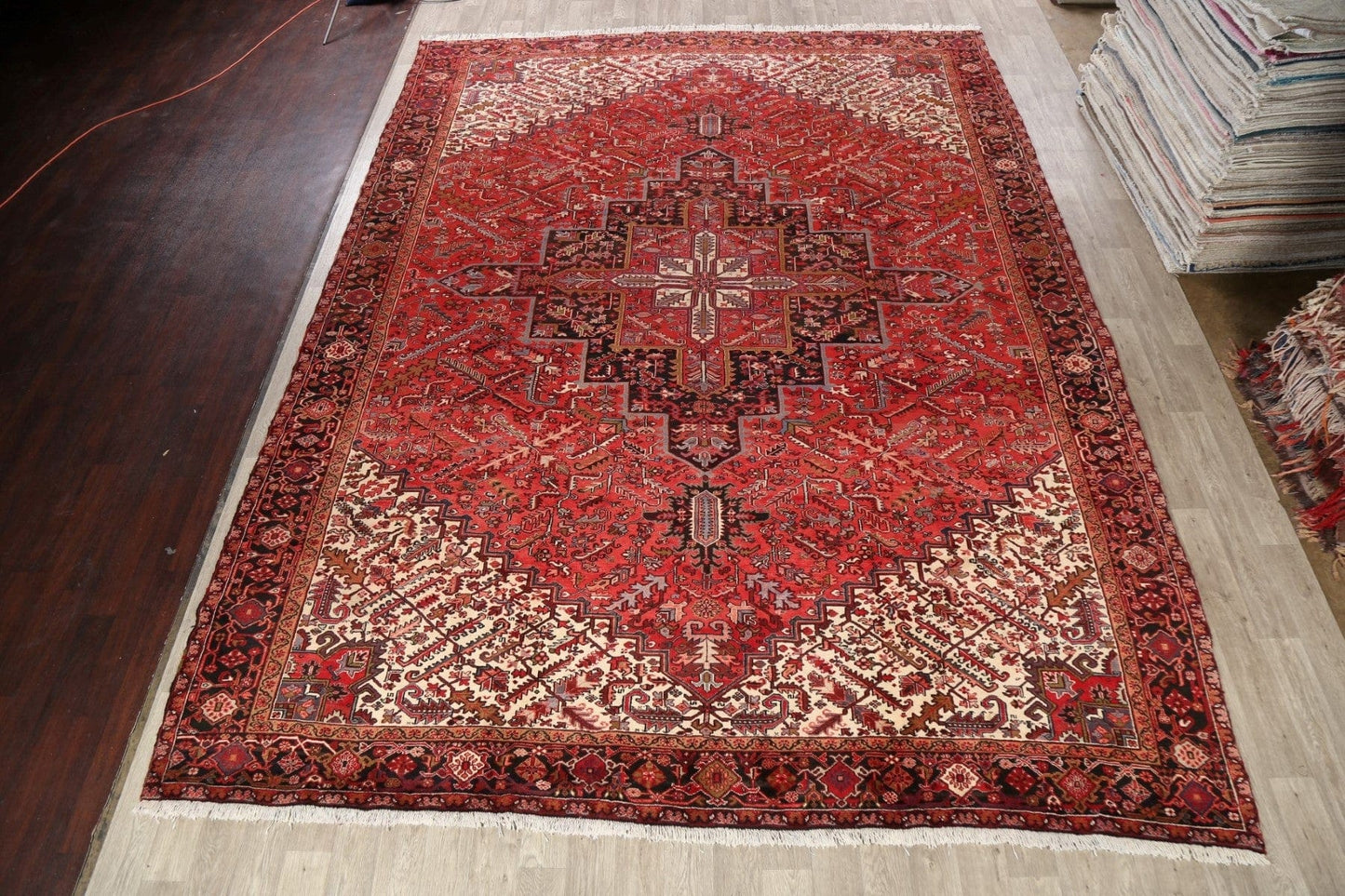 100% Vegetable Dye Geometric Heriz Persian Area Rug 12x15