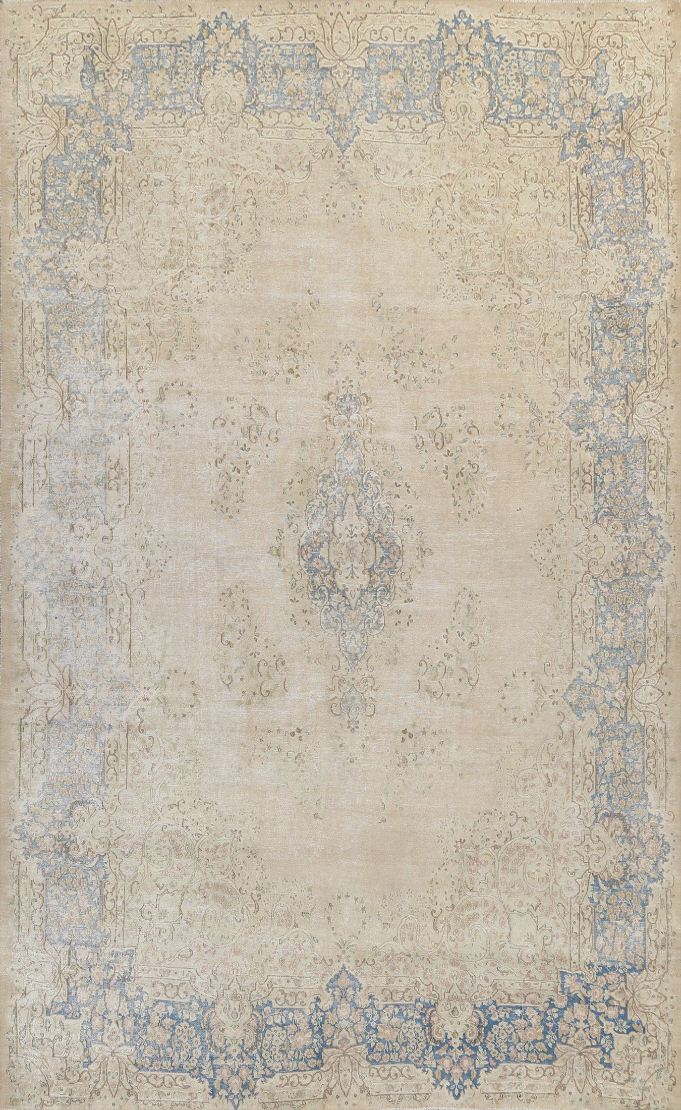 Muted Distressed Kerman Persian Area Rug 10x13