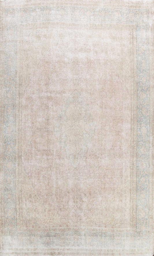 Muted Distressed Kerman Persian Area Rug 9x13