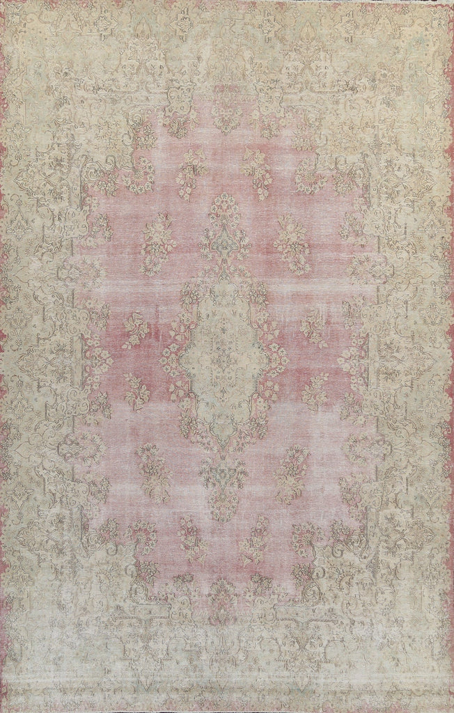 Muted Distressed Kerman Persian Area Rug 10x13