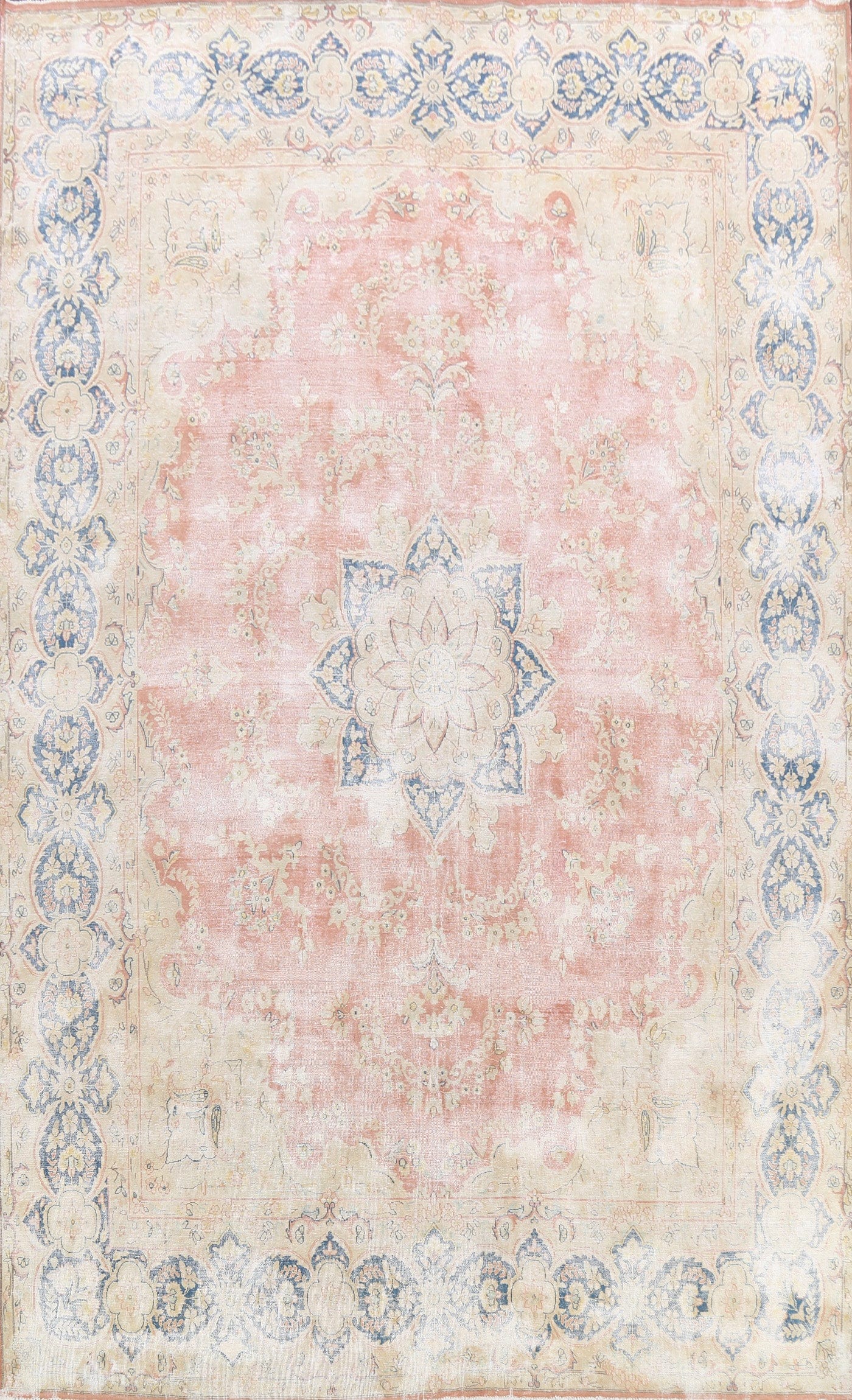 Muted Distressed Kerman Persian Area Rug 10x13