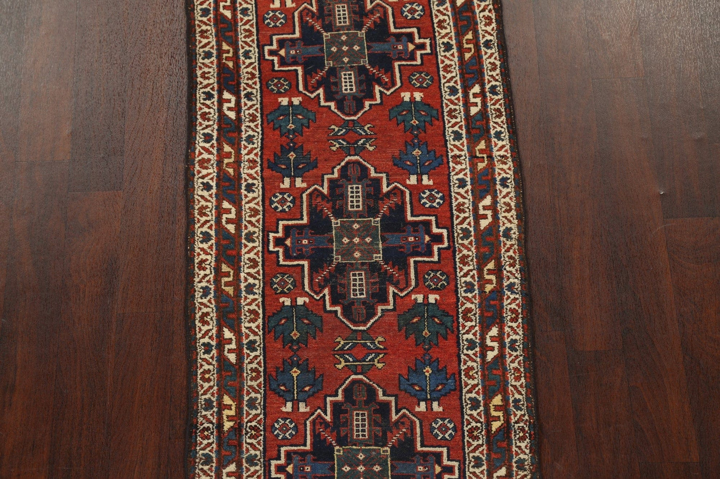 Antique Geometric Bakhtiari Persian Runner Rug 3x10