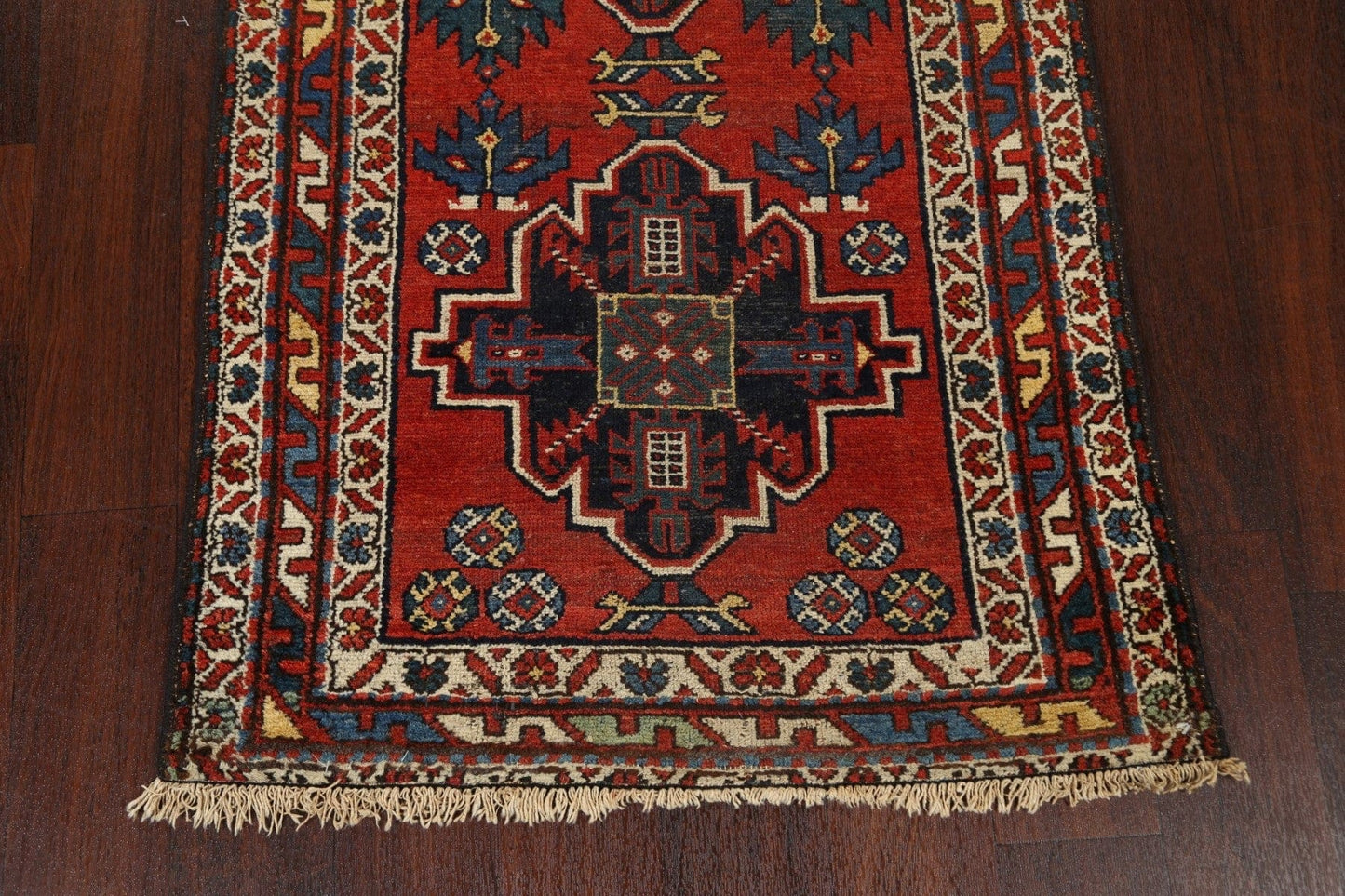 Antique Geometric Bakhtiari Persian Runner Rug 3x10