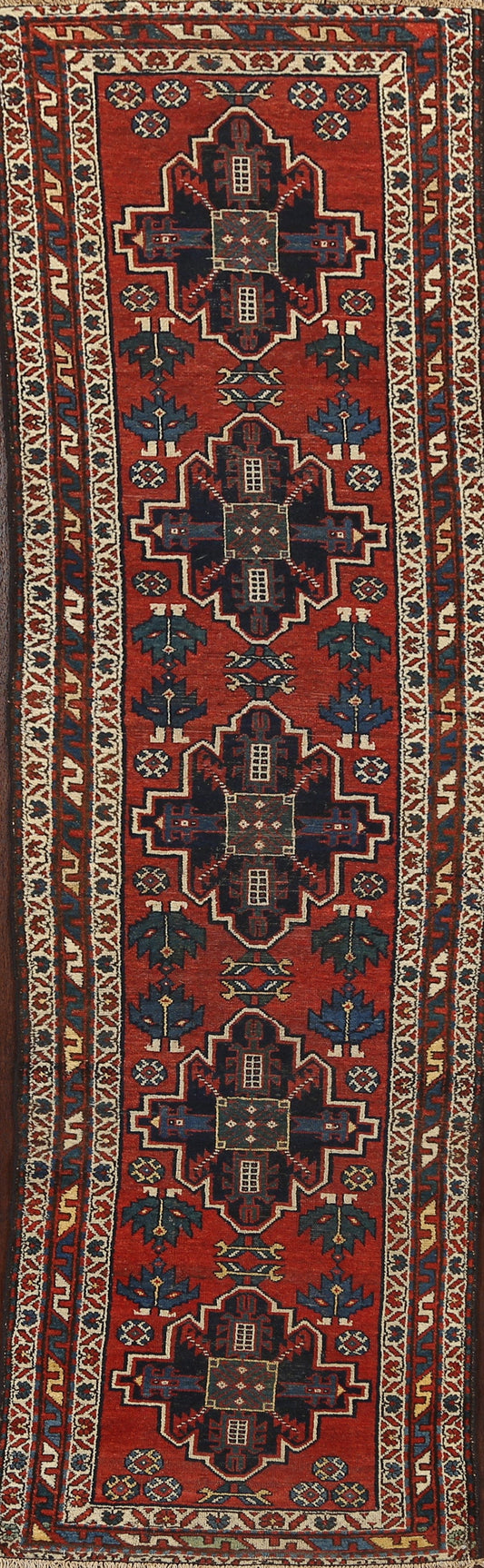 Antique Geometric Bakhtiari Persian Runner Rug 3x10