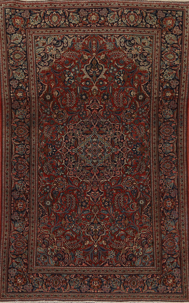 Antique Vegetable Dye Kashan Dabir Persian Area Rug 4x7