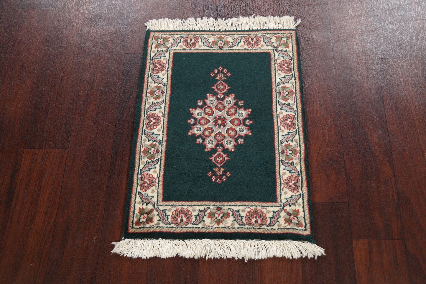 Floral Green Kashan Oriental Area Rug 1x2