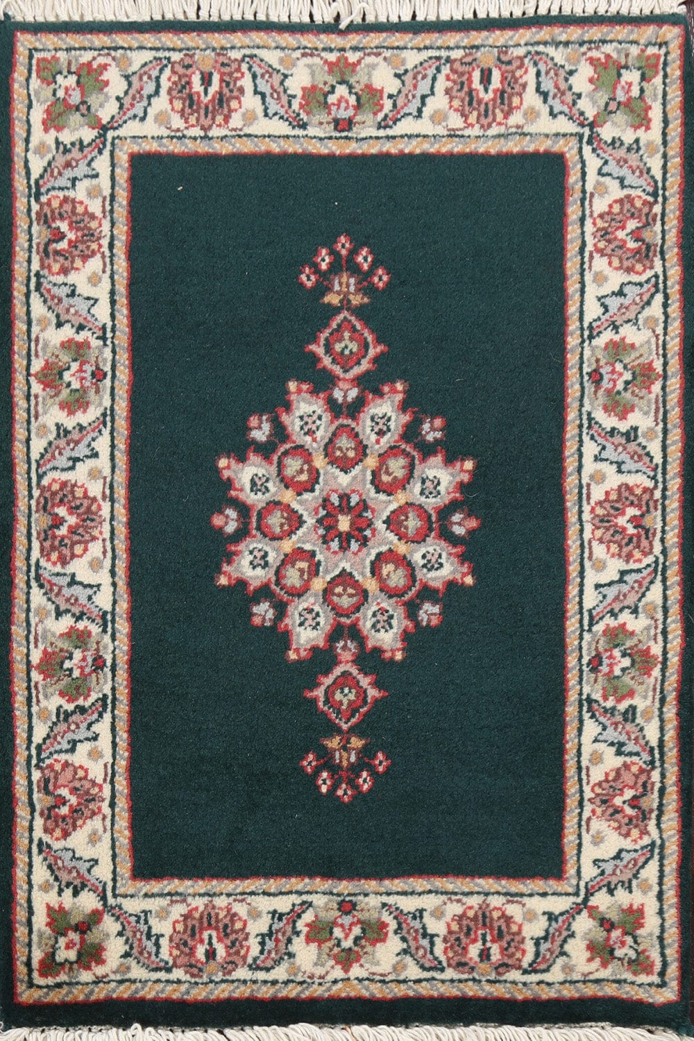 Floral Green Kashan Oriental Area Rug 1x2