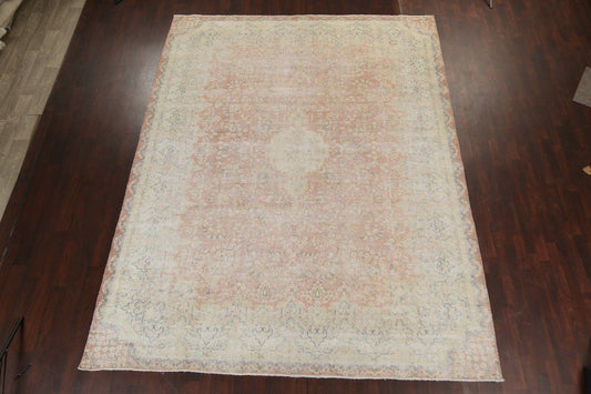 Muted Distressed Floral Kerman Persian Area Rug 10x13