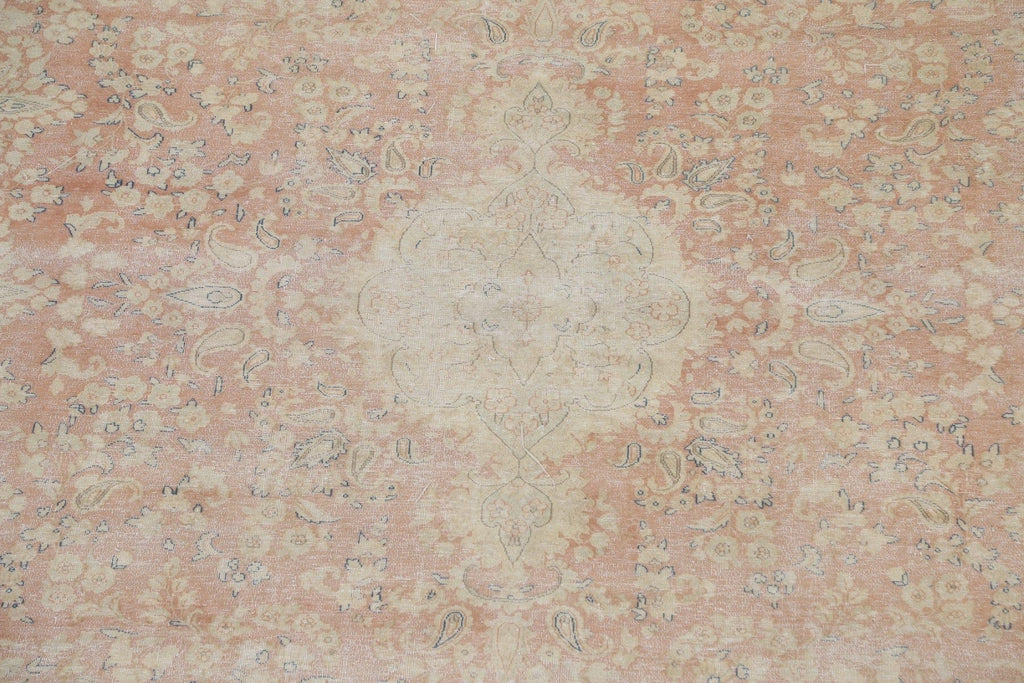 Muted Distressed Floral Kerman Persian Area Rug 10x13