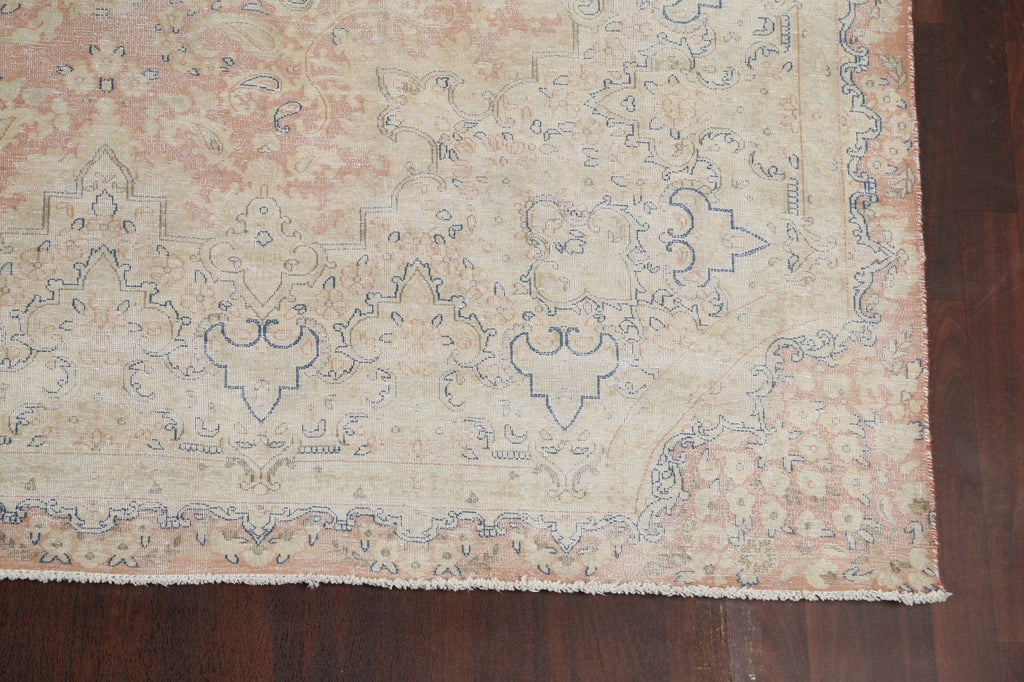 Muted Distressed Floral Kerman Persian Area Rug 10x13