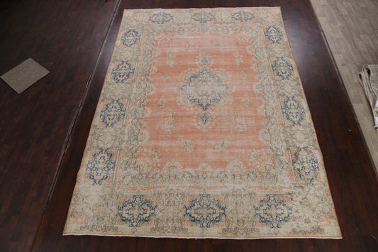 Muted Distressed Floral Kerman Persian Area Rug 9x13