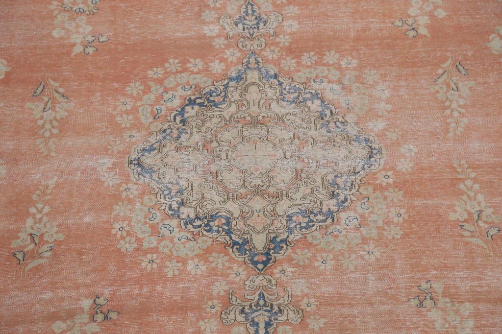 Muted Distressed Floral Kerman Persian Area Rug 9x13