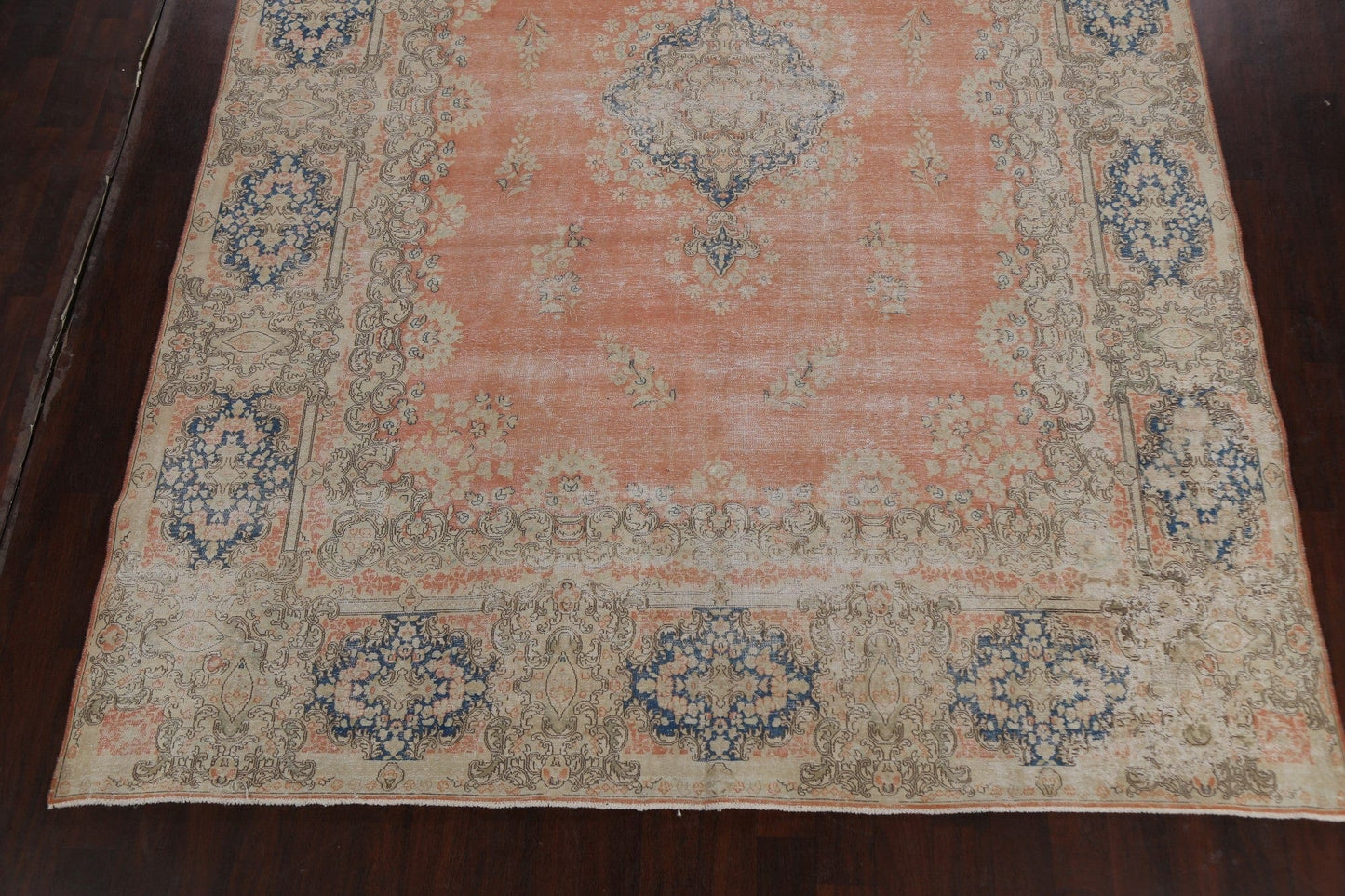 Muted Distressed Floral Kerman Persian Area Rug 9x13