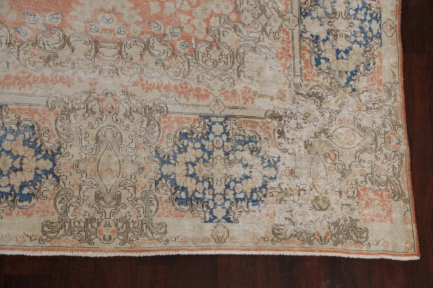 Muted Distressed Floral Kerman Persian Area Rug 9x13