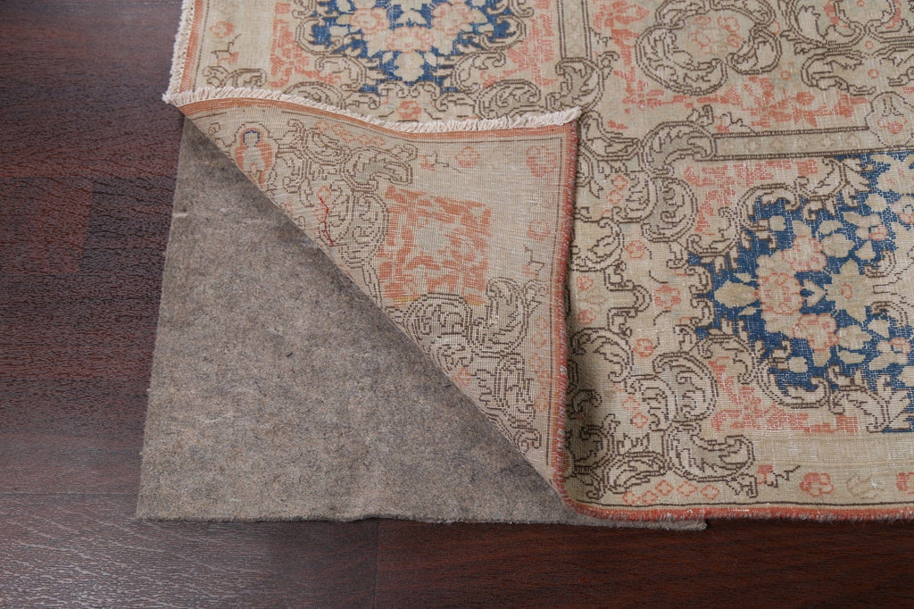 Muted Distressed Floral Kerman Persian Area Rug 9x13