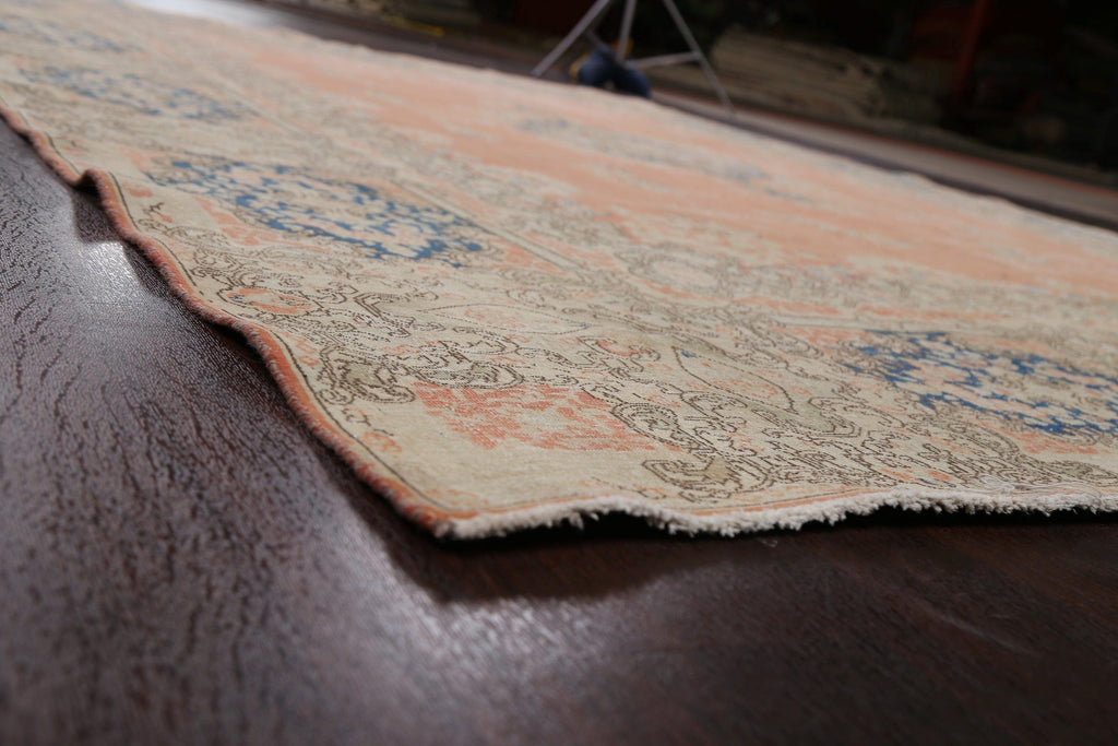 Muted Distressed Floral Kerman Persian Area Rug 9x13