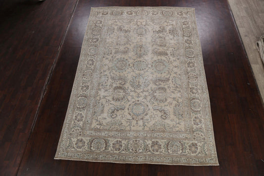 Muted Distressed Floral Tabriz Persian Area Rug 8x11