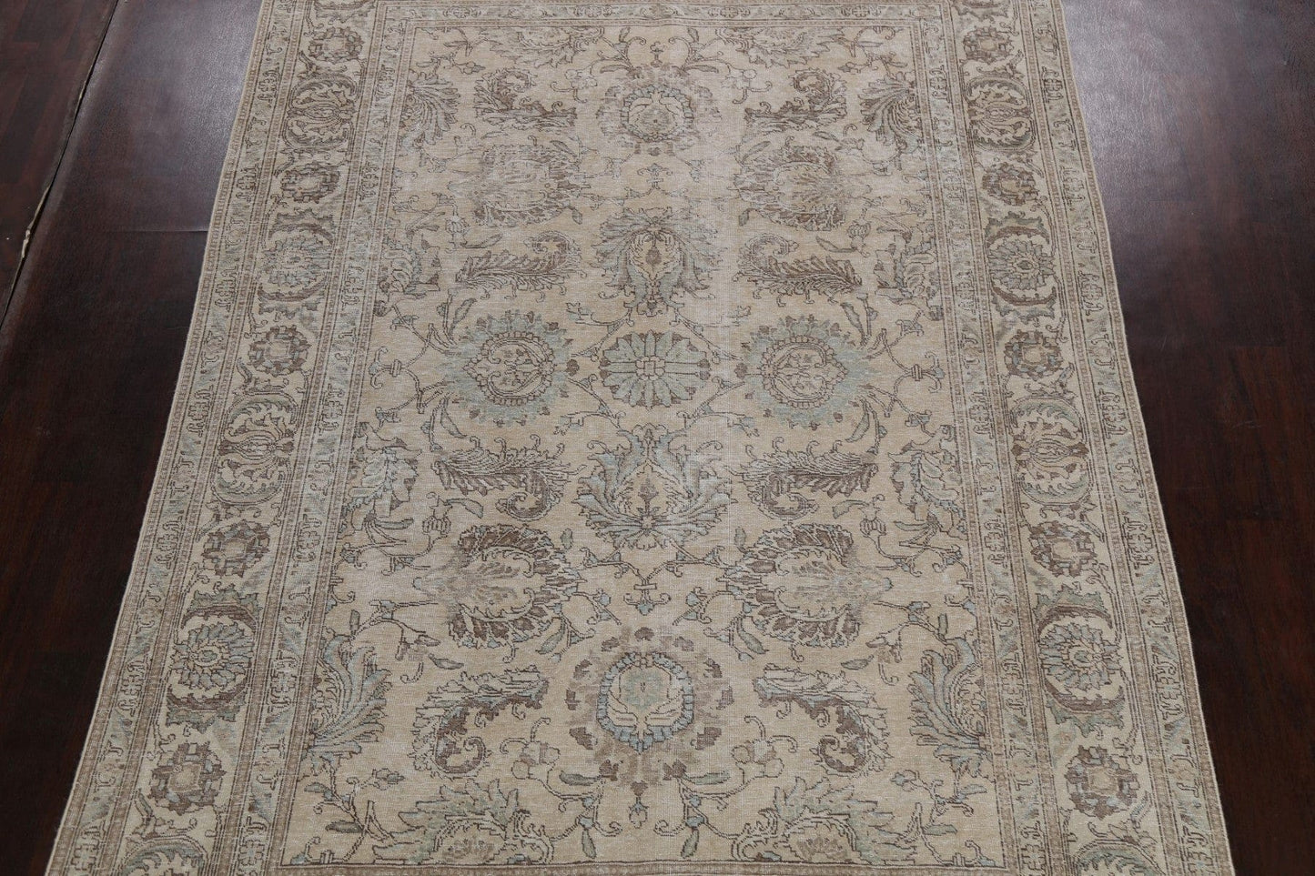 Muted Distressed Floral Tabriz Persian Area Rug 8x11