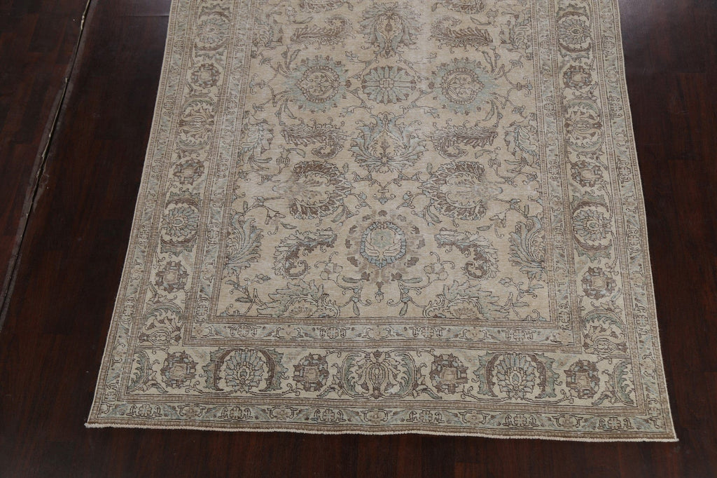 Muted Distressed Floral Tabriz Persian Area Rug 8x11