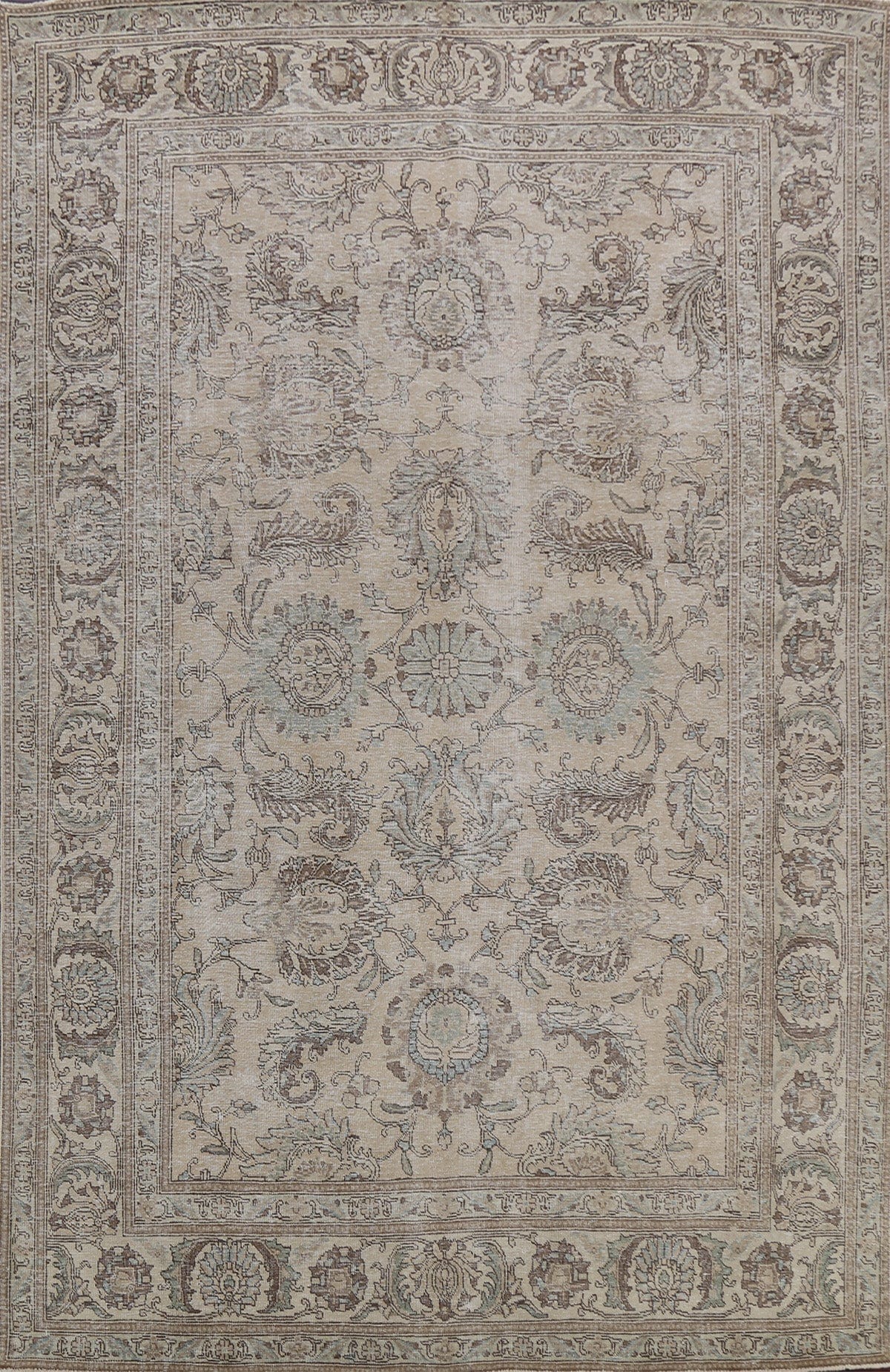 Muted Distressed Floral Tabriz Persian Area Rug 8x11