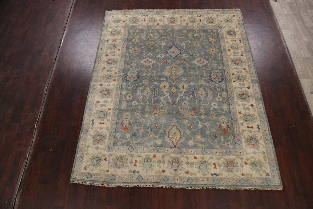 Hand-Knotted Floral Oushak Oriental Wool Rug 8x10