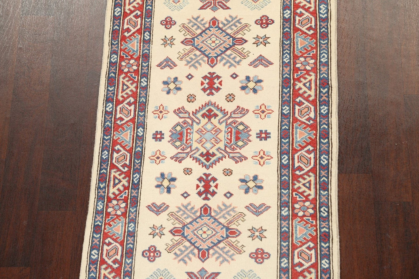 Geometric Kazak Oriental Runner Rug 3x8